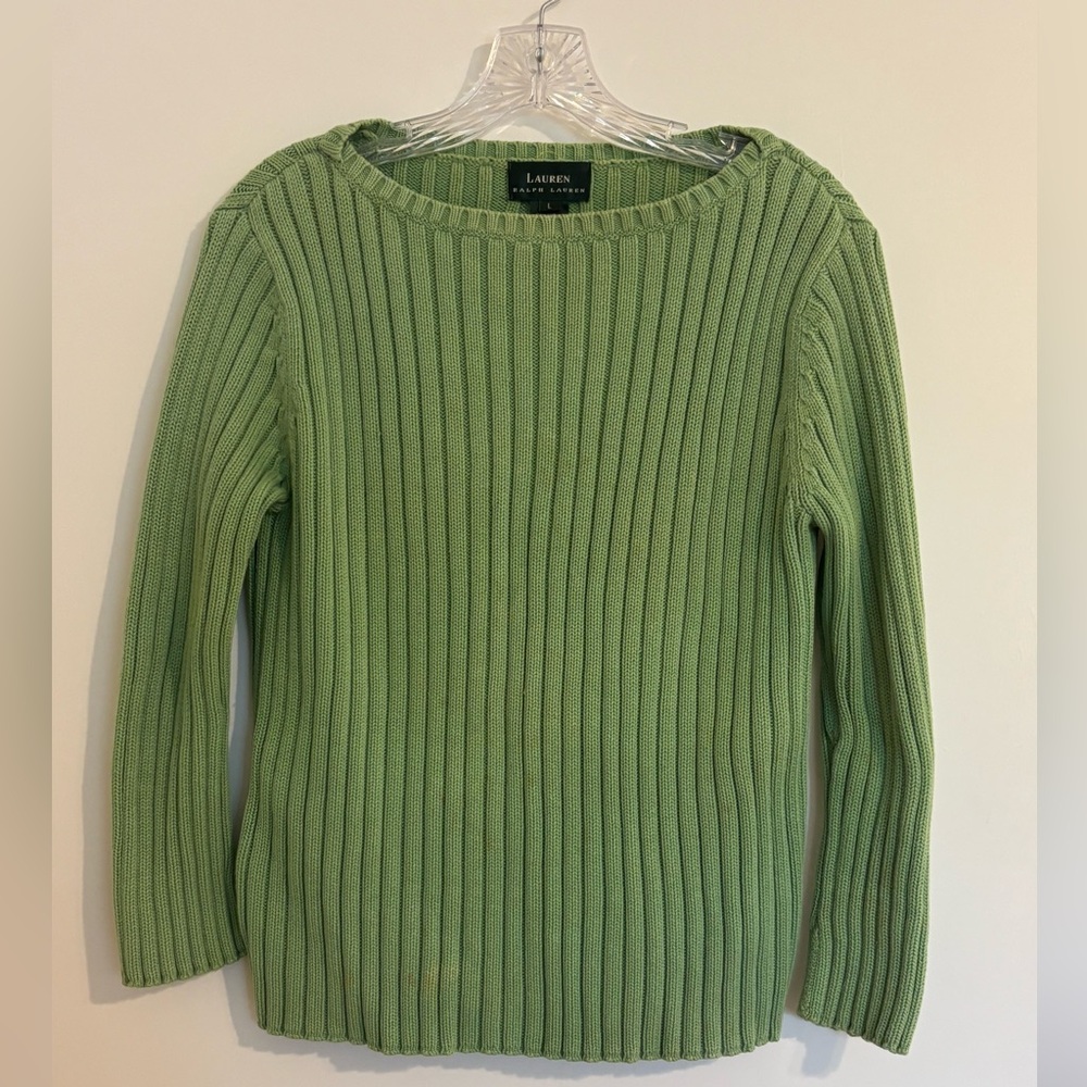 Ralph Lauren Green Ribbed 100% Cotton Crewneck Sweater vintage 90’s